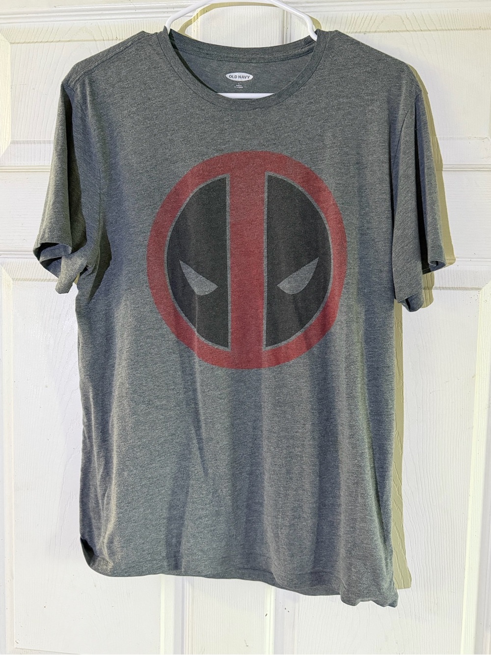 Old Navy Gray Tee with Red & Black Deadpool Logo